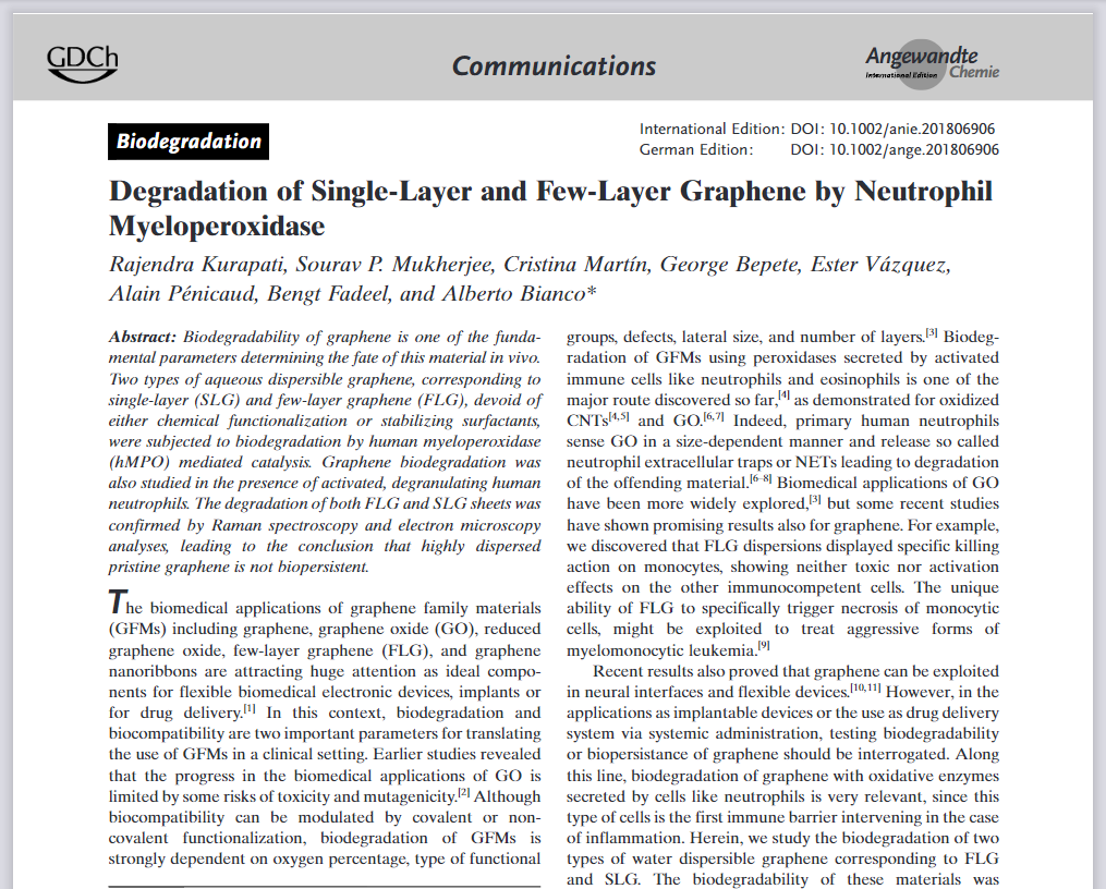 DEGRADATION OF SINGLE LAYER AND FEW LAYER GRAPHENE BY NEUTROPHIL MYELOPEROXIDASE
